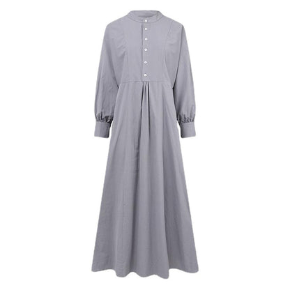 Europe, America, Central and Southeast Asia Autumn and Winter Casual National Style Retro Cardigan Crew Neck Pendulum Dress Muslim Women's Clothing - Mixbatch
