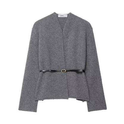 A knitted cardigan sweater jacket