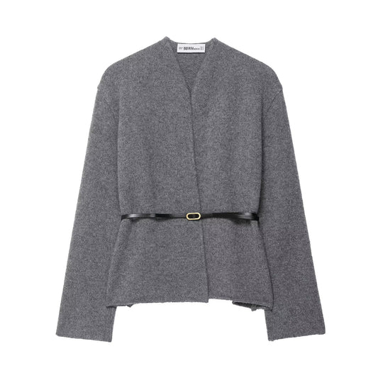 A knitted cardigan sweater jacket