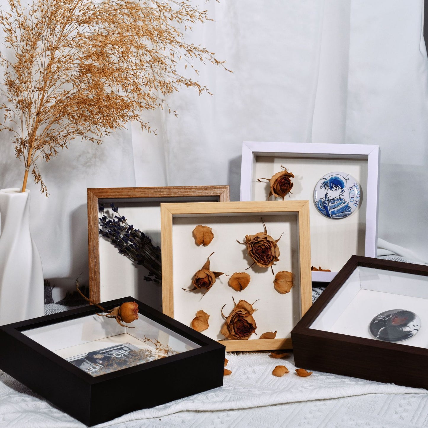 A MDF immortal flower hollow three-dimensional dried flower photo frame 3cm, rose specimen gift handmade ornament table photo frame