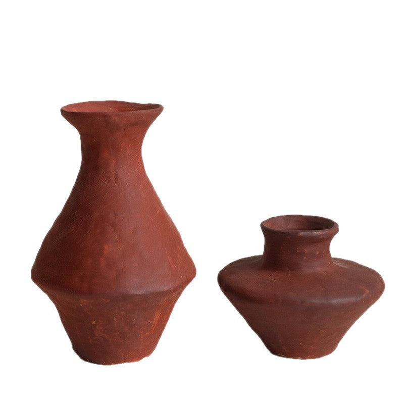 A new Chinese retro red pottery art ceramic flower ware model house sales office living room entrance study decorative ornament