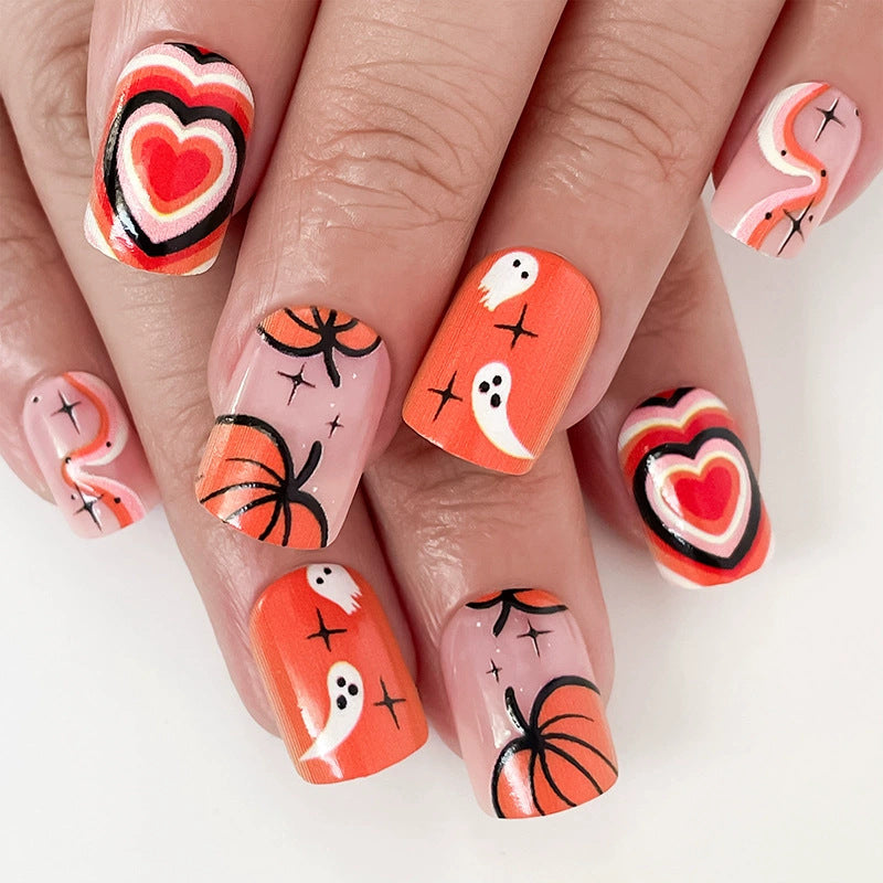 A cross-border explosion European and American style nail piece with diamond long square French manicure three-dimensional love broken diamond wearing nail wholesale - Mixbatch