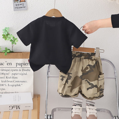 A Boys' summer suit New handsome children's short-sleeved two-piece set of 1-5 year old baby summer clothes