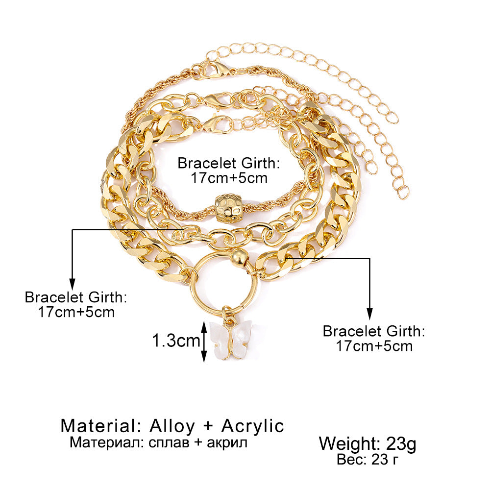 A European and American cross-border new products stack and wear personalized street auction love bracelet four-piece set exaggerated thread chain alloy bracelet women - Mixbatch
