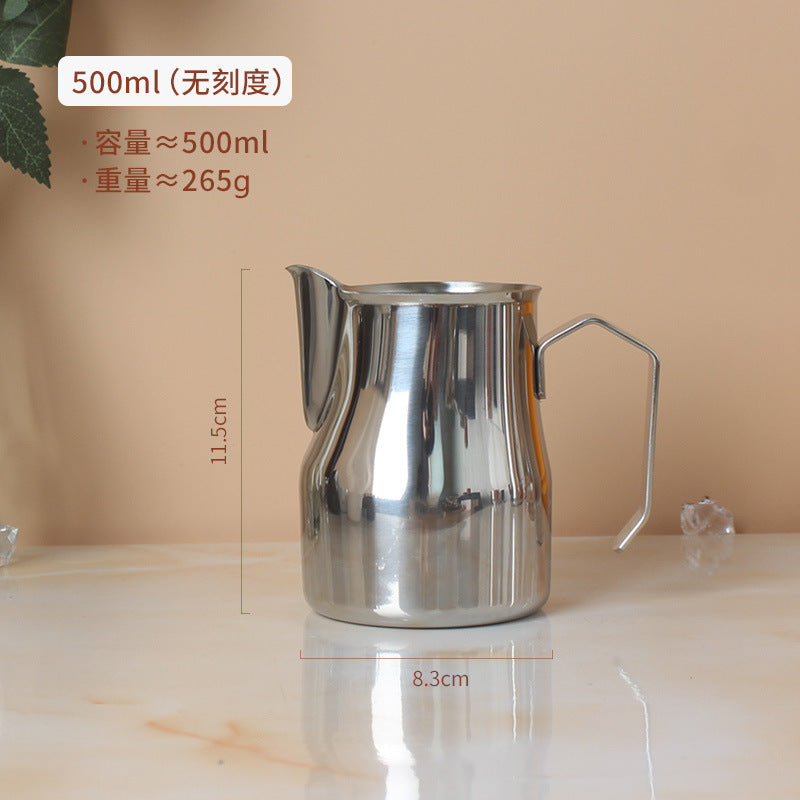 A 304 stainless steel pointed mouth latte cup with graduated coffee latte tank milk foam cup 350/600/900ml