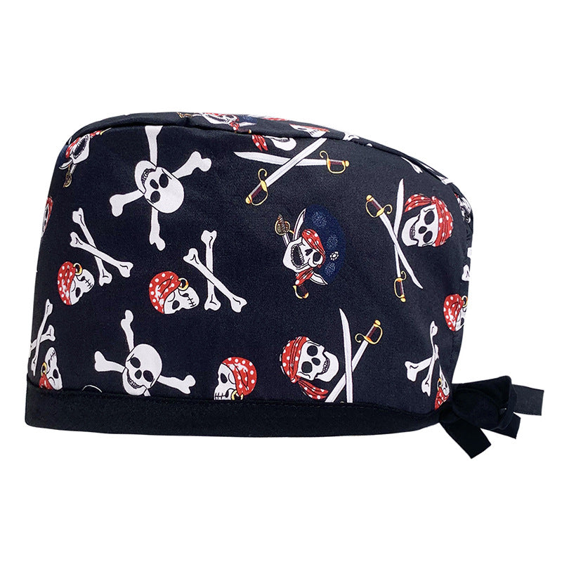A Cotton Printed Surgical Cap Adjustable Women's Long Hair Baotou Cap Dentist Stomatology Clinic Frosted Cap Men's Foreign Trade