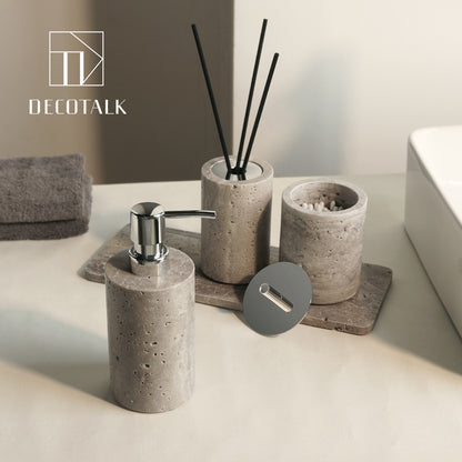 A natural silver gray travertine bathroom set
