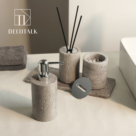 A natural silver gray travertine bathroom set