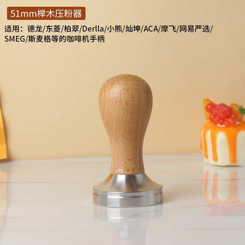 A 51/53/58 mm304 stainless steel coffee powder press threaded wooden handle powder press hammer coffee machine handle powder dispenser