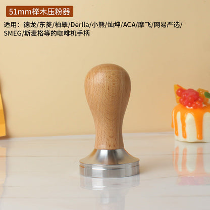 A 51/53/58 mm304 stainless steel coffee powder press threaded wooden handle powder press hammer coffee machine handle powder dispenser