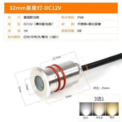 A led small buried light step lighting round mini star light landscape 1W outdoor embedded waterproof spotlight 12V
