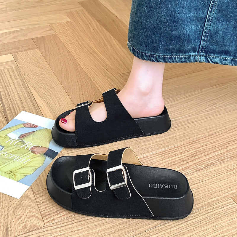 A foreign trade Roman style slippers women's summer new sandals outer wear thick-soled niche all-match buckle seaside beach women's shoes 1