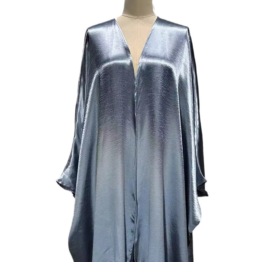New Middle East Muslim Dubai Clothing Fashion Elegant Cardigan Snowflake Satin Dress Robe - Mixbatch