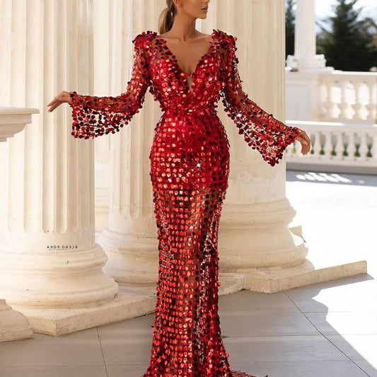 A burgundy dress evening dress