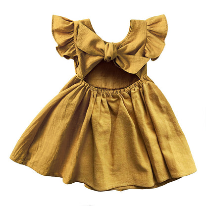 A new girls dress baby cotton and linen solid color - Mixbatch