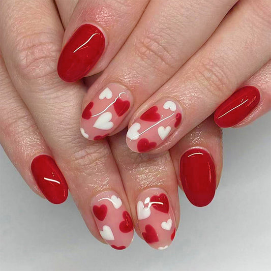 A short glossy oval European and American cross-border foreign trade new Valentine's Day burgundy simple love wearing armor 24 pieces - Mixbatch