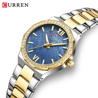 A 9103 Ladies Korean Small Fashion Diamond-encrusted Polygon Waterproof Quartz Steel Strap Watch