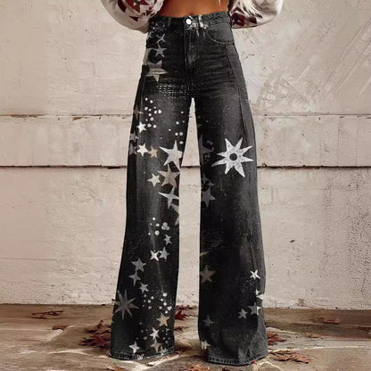 A European and American foreign trade large size women's casual pants, thin imitation jeans, wide legs