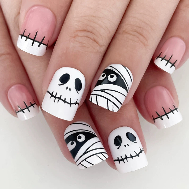 A cross-border explosion European and American style nail piece with diamond long square French manicure three-dimensional love broken diamond wearing nail wholesale - Mixbatch
