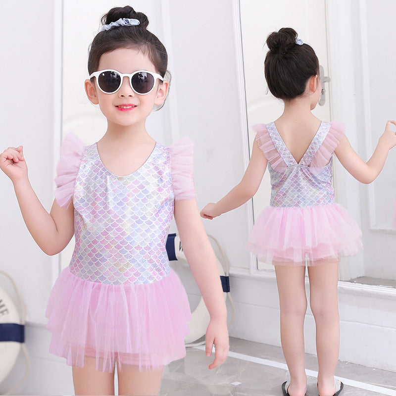 A Korean children's swimsuit girls split skirt swimsuit baby bikini girls medium children cute flower swimsuit - Mixbatch