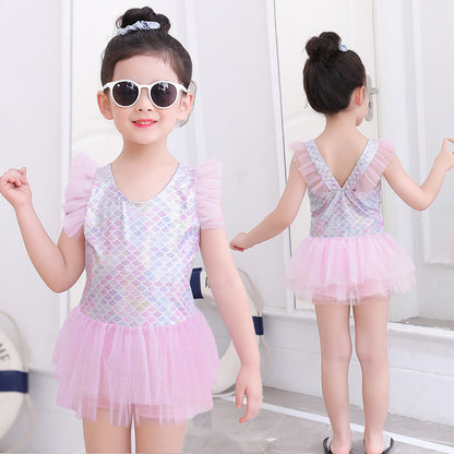 A Korean children's swimsuit girls split skirt swimsuit baby bikini girls medium children cute flower swimsuit - Mixbatch
