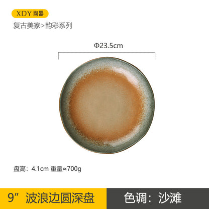 A retro ceramic plate high-value hotel tableware set Japanese and western food plate can be heated in microwave oven salad dishes