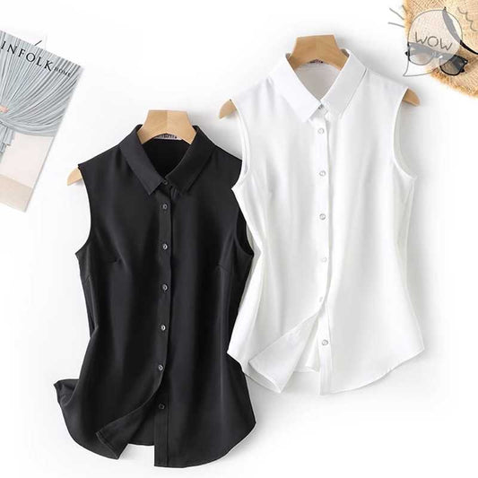 A White sleeveless shirt women's autumn medium and long inner vest top loose backing vest lapel anti-wrinkle shirt