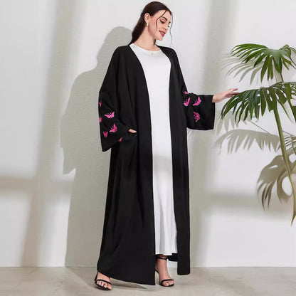 Middle Eastern Muslim Clothing Long Dress Fashion Elegant Cardigan Embroidered Butterfly Dress Robe - Mixbatch