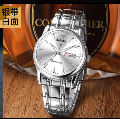 A business waterproof automatic quartz watch luminous double calendar movement men's Korean version fashion watch wholesale delivery - Mixbatch