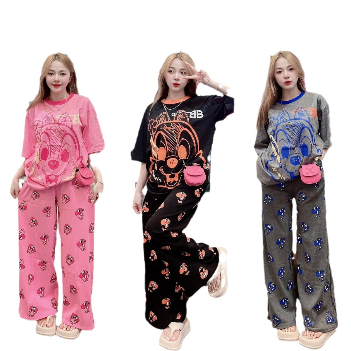 A Pink Casual Suit Women's Summer New Loose Squirrel Short Sleeve Small Foreign Style Age Reduction Two-piece Women's Clothing