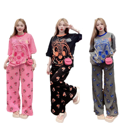 A Pink Casual Suit Women's Summer New Loose Squirrel Short Sleeve Small Foreign Style Age Reduction Two-piece Women's Clothing