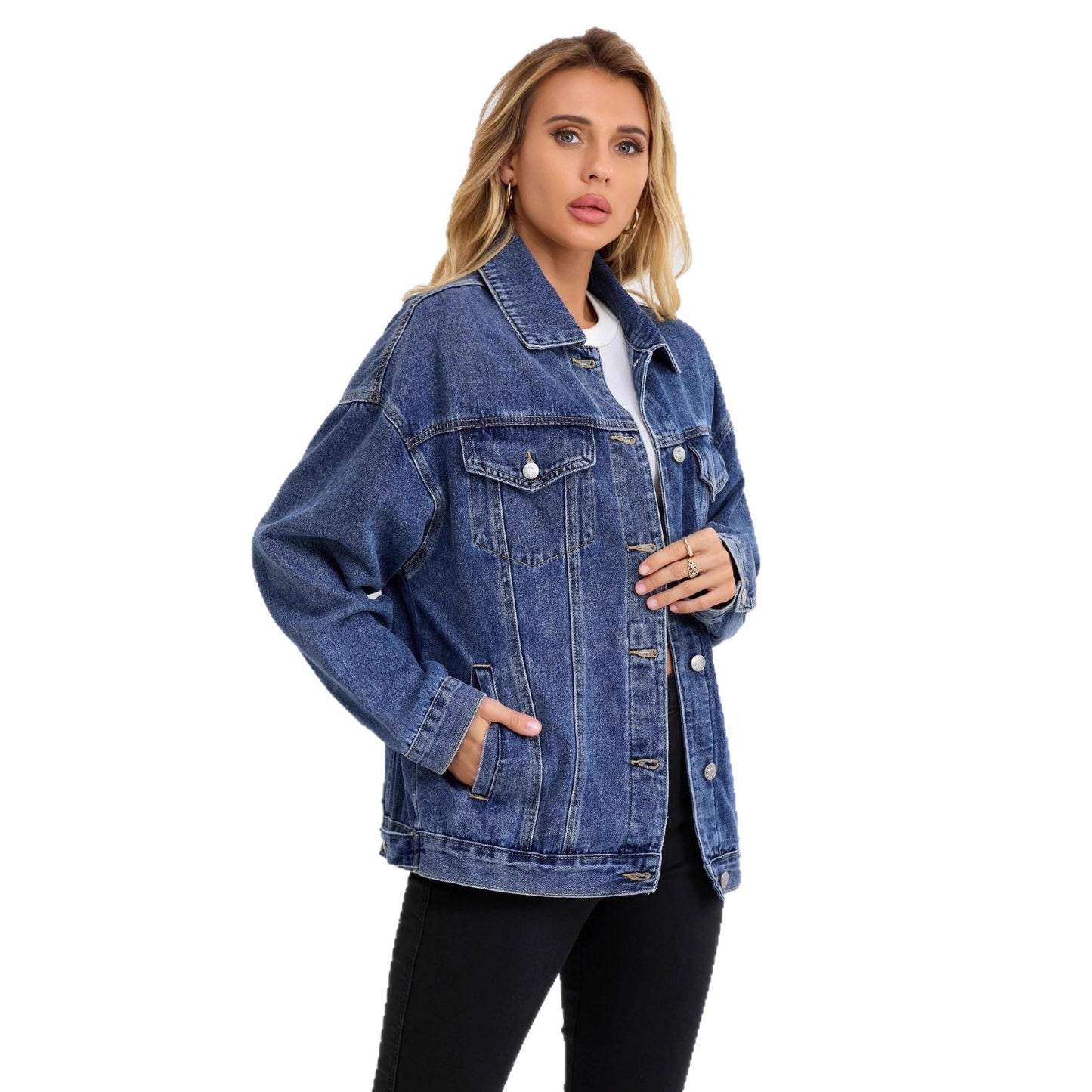 A denim jacket fashion oversized loose women denim jacket versatile
