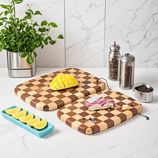 A Acacia wood checkerboard cutting board oval splicing cutting board suitable for kitchen cutting vegetables