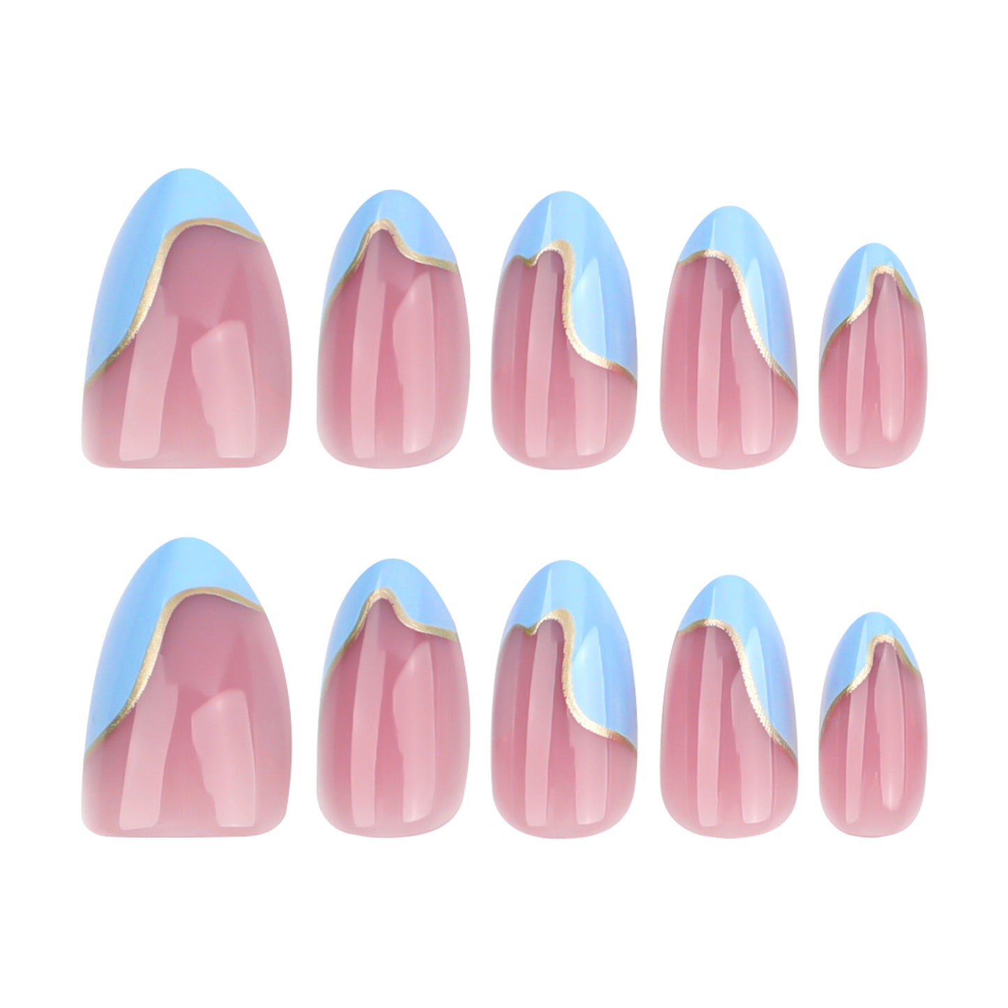 A 30 pieces French blue simple wearing nail advanced feeling coating nail art fake nail cross-border short almond nail piece - Mixbatch