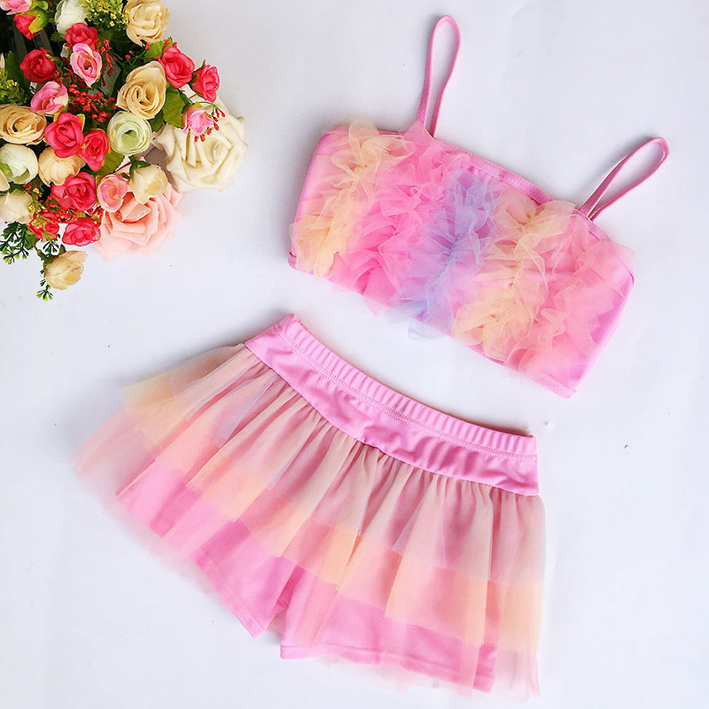 A Korean children's swimsuit girls split skirt swimsuit baby bikini girls medium children cute flower swimsuit - Mixbatch