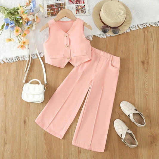 A cross-border new children's clothing girls high waist French fashion suit medium and small children's foreign style versatile suit Kids suit