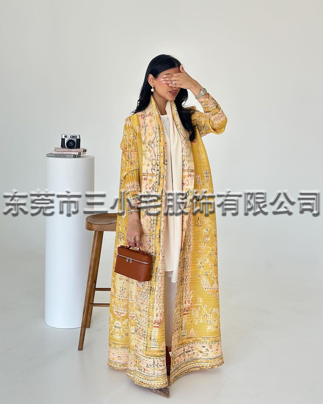 A  Pleated robe print cardigan women's clothing