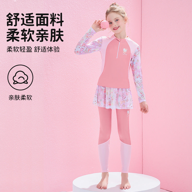 A Hellokitty Children's Swimsuit Girls Split Long Sleeve Trousers Swimsuit - Mixbatch