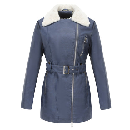A women's fleece leather jacket