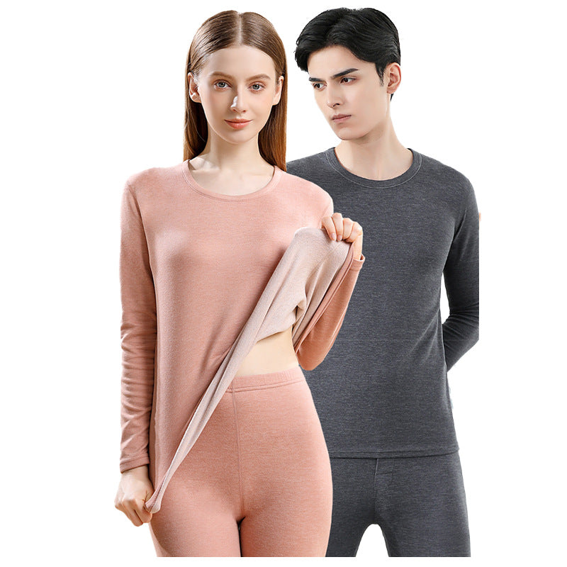A cashmere silk men's and women's suit thickened fleece long johns German fleece thermal underwear couple primer winter - Mixbatch