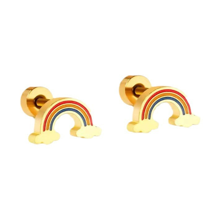 A European and American cross-border fashion dripping oil stainless steel rainbow watermelon strawberry fruit ear nails trendy personality factory direct sales - Mixbatch