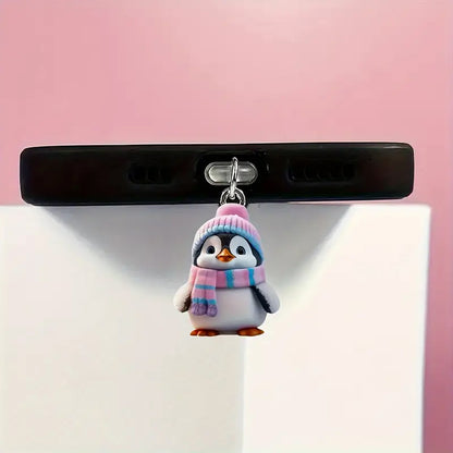 A cute scarf penguin flat acrylic mobile phone dust plug suitable for iPhone charging port and Type-c