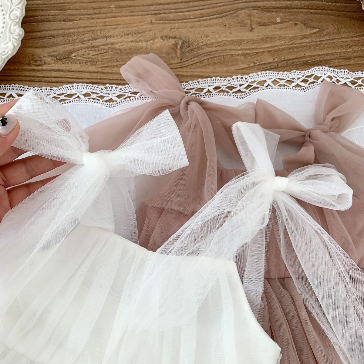 A ins Spring/Summer Girl Sleeveless Bag Pi Ha Yi Baby Mesh Princess Dress Newborn Hundred Days Photo Dress - Mixbatch
