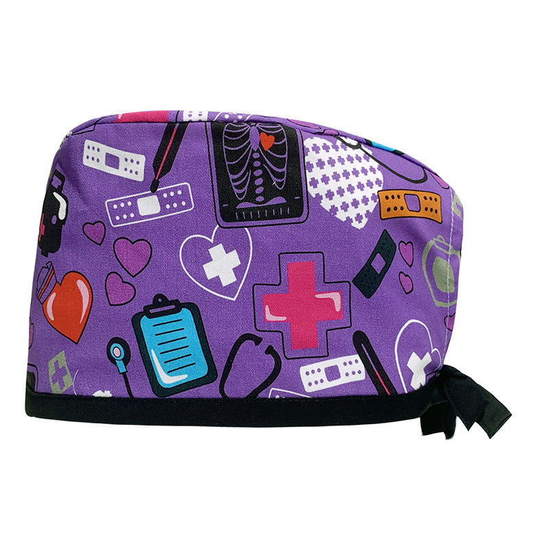 A Cotton Printed Surgical Cap Adjustable Women's Long Hair Baotou Cap Dentist Stomatology Clinic Frosted Cap Men's Foreign Trade