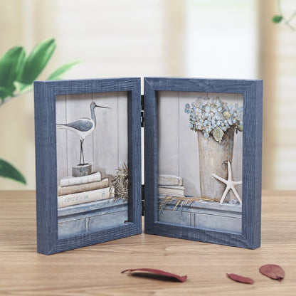 A three-fold wooden photo frame photo frame table 7-inch 8-inch double-sided folding photo frame literary picture frame