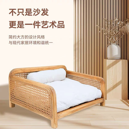A solid wood pet bed rattan weaving