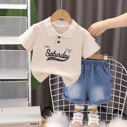 A boys short-sleeved POLO shirt new summer clothes medium and small children's babies foreign style Internet celebrity trend children's lapel clothes