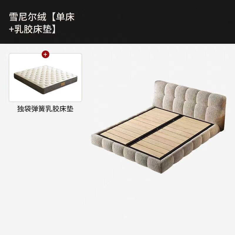 A puff bed cream retro style master bedroom light luxury high-grade chenille cloth bed Italian minimalist soft bag storage bed