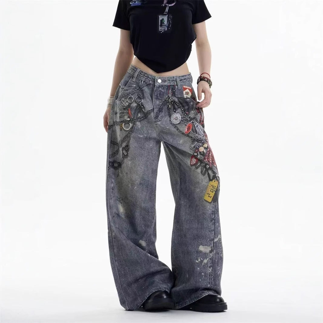 A printed denim trousers