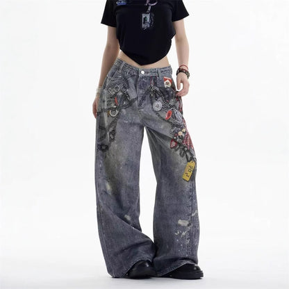 A printed denim trousers